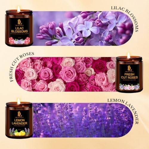 6 Pack Candles for Home Scented, Candles Gifts for Women Men, 42oz Soy Candle Set, Scents of Roses/Lemon Lavender/Vanilla Cupcake/Amber Patchouli/Lilac Blossoms/Mint Eucalyptus - Image 4
