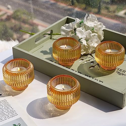 Woho Gold Candlestick Holder Set of 4, Tapered Candlestick Holders for Table Centerpiece, Glass Taper Candle Holders Bulk for Wedding Dinning Party - Image 3