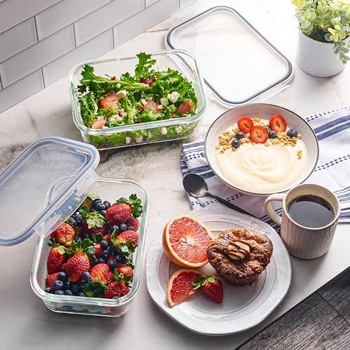 4pc Set - 8 Cup/64oz Large Glass Food Storage Containers with Lids Airtight Meal Prep Container with Lid Lock - Freezer Microwave & Oven Safe Clear Lunch Bowl Stackable Baking Pantry Organizer (2Pack) - Image 3