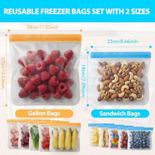 10 Pack Reusable Gallon Freezer Bags Reusable Sandwich Bags Dishwasher Safe, Silicone Leakproof Food Storage Bags BPA Free, Freezer Bags for Marinate Meat Snack Sandwich Meal Prep Travel Kitchen - Image 2