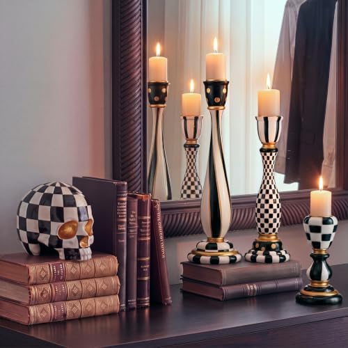3 Pcs Black and White Checkerboard Taper Candle Holder,Vivid - Image 7