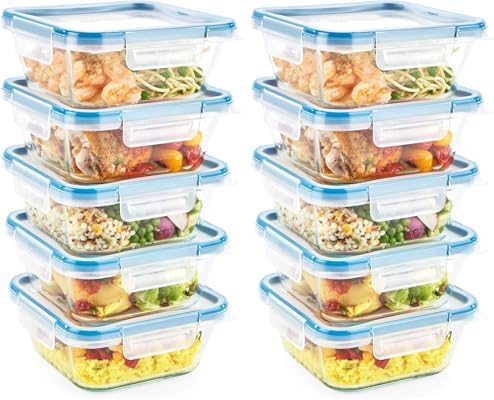 Snapware Total Solutions (10-Pack, 4 Cup) Glass Food Storage Containers Set, Airtight & Leakproof Locking BPA-Free Lids, Freezer Dishwasher Microwave Safe by Snapware