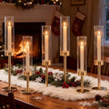 Gold Hurricane Glass Candle Holders Set of 6 Brass Taper Candlestick Holder by Batoslee
