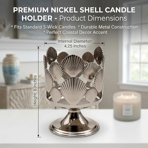 3 Wick Candle Holder, Fits 4 Inch Diameter Jar Candles, Decorative Candle Stand for Home, Living Room, Bedroom, Office & Gifting (Shell Silver) - Image 2