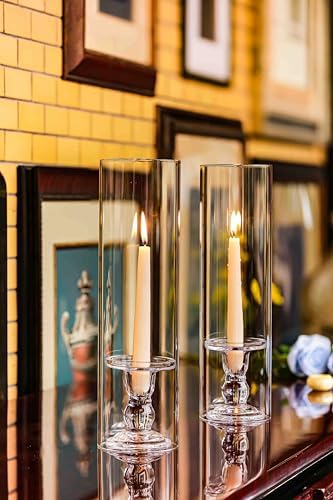 CYS EXCEL 2 PCS (H:14" D:4") Open Ended Glass Hurricane Candleholder Tube Shade | Open Flame Candle Chimney Tube Cover | Bottomless Cylinder - Image 6