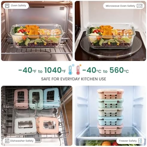 GENICOOK Glass Meal Prep Containers 5 Set, 4.4 Cup Airtight Leakproof Lids, Borosilicate Glass Food Storage Containers, Microwave Oven Freezer Safe, BPA Free Lunch Containers - Image 6