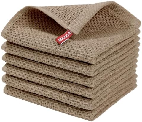 Homaxy 100% Cotton Waffle Weave Kitchen Dish Cloths 6-Pack, Tan by Homaxy