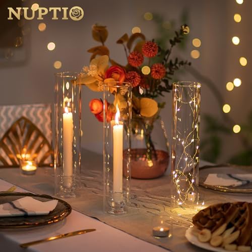 NUPTIO Hurricane Glass Candle Holders for Wedding - 12" H Set of 10 - Image 2