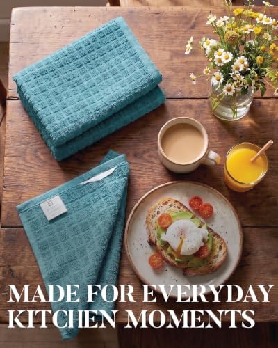 Bumble Kitchen Towels (6-Pack), 16"x28", 100% Cotton Dish Towels - Aqua - Image 2