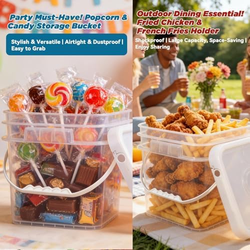 Food Storage Buckets with Lids - 4 Set Square Clear Plastic Containers, Airtight Pressure Seal & Handle for Kitchen Freezer Prep (Clear, 1.3 gal) - Image 2