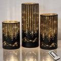 Starry Night Elegant Hurricane Candleholders with LED Flickering Lights & Remote Timer, Decorative Glass Hurricanes for Indoor Table Centerpieces & Year-Round Home Decor, Set of 3 (Black) by Ashroder