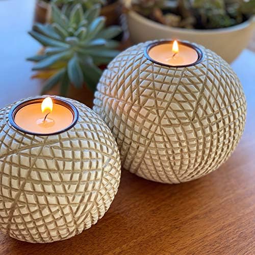 Luca Beige Orb Tea Light Candle Holders, Gift Boxed Set of 2 - Image 5