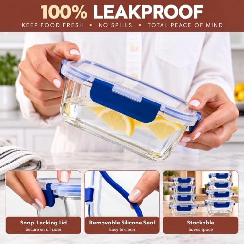 Razab 40 PC Set Glass Meal Prep Containers with Airtight Lids, Bento Boxes - Image 3