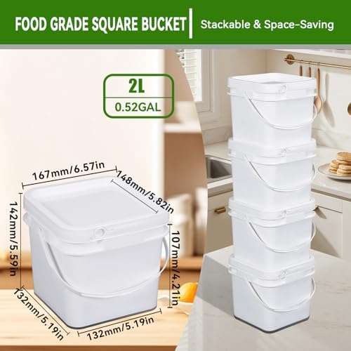 68 oz Food Storage Buckets with Lids, 4 Pack Square BPA Free Plastic Containers with Handles and Labels for Pantry, Rice, Flour, Snacks and Freezer (White) - Image 2