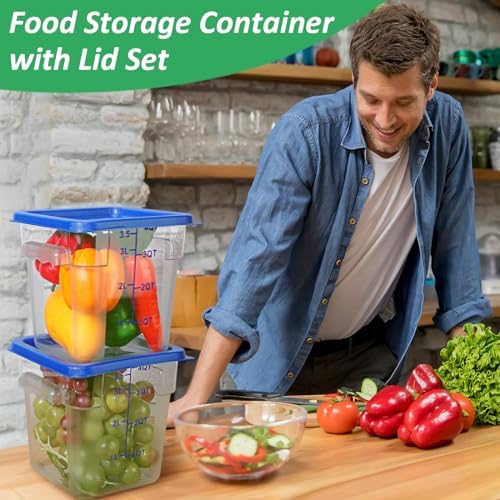 Yungyan 6 Pcs Commercial Clear Food Storage Containers 4 Qt Square Acrylic Airtight Food Storage Containers with Lids for Kitchen Restaurant Pantry Freezer Flour Sugar(Blue) - Image 5