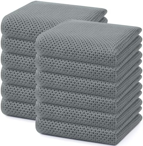 Homaxy 100% Cotton Waffle Weave Kitchen Dish Towels 12-Pack, Grey by Homaxy