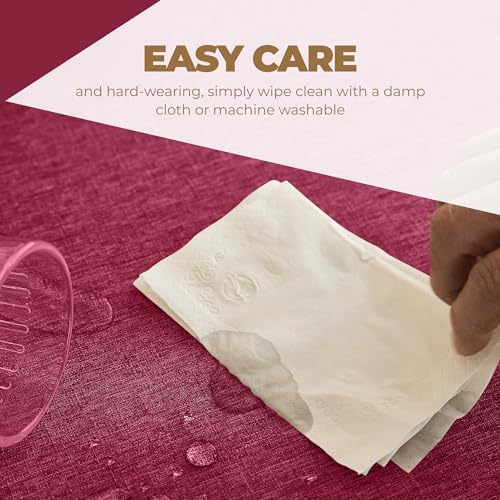 Decorelia Christmas Red Waterproof Faux Linen Rectangle Tablecloth, Spillproof Outdoor Reusable Table Cloth for Patio,Holiday,Banquet,Party,Buffet Dinner (Oblong,60 x 120 Inch (10-12 Seats),Burgundy) - Image 5