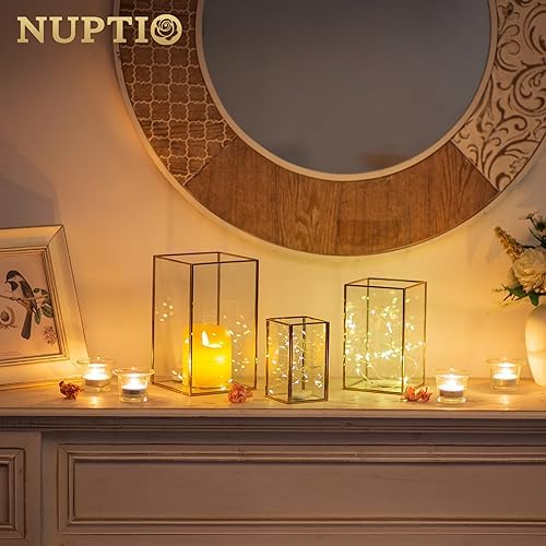 NUPTIO Hurricane Candle Holder Centerpieces: 6 Pcs Glass Candles Lantern - Image 2