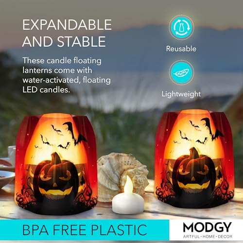 MODGY Luminary Lanterns Candle Holder Decorative Indoor Outdoor Decor, Lanterns for Wedding Centerpiece Decoration Outside Patio, with Flameless Floating LED Candles, Jacko Pack of 2 - Image 3