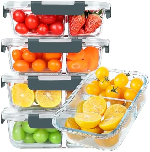 KOMUEE 30 oz 5 Pack Glass Meal Prep Containers 2 Compartments by KOMUEEUS