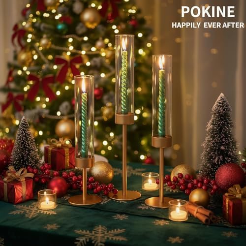 POKINE Glass Hurricane Candle Holders for Candlestick, Gold, Set of 6 - Image 3