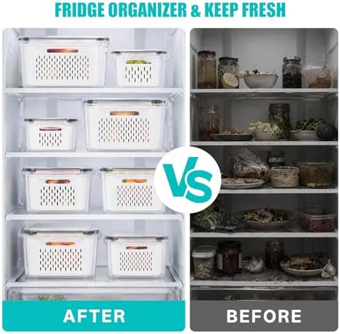 HOMETALL 5 Pack Fruit Storage Containers for Fridge Set, Fruit Washing Bowl with Strainer, Reusable Fridge Organizers and Storage for Berry Salad Lettuce, Size 4.5, 3.4, 1.8, 0.9, 0.4QT - Image 6