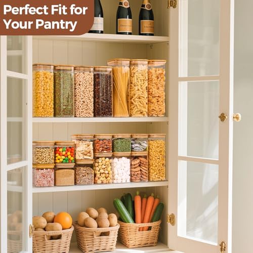 ComSaf 1.2 QT Glass Storage Containers with Lids, Glass Jars with Lids, Clear Food Jar, Square Canister Set of 6, Pantry Organizers and Storage for Cookie Flour Oat Pasta Tea Coffee Bean (Pack of 2) - Image 5