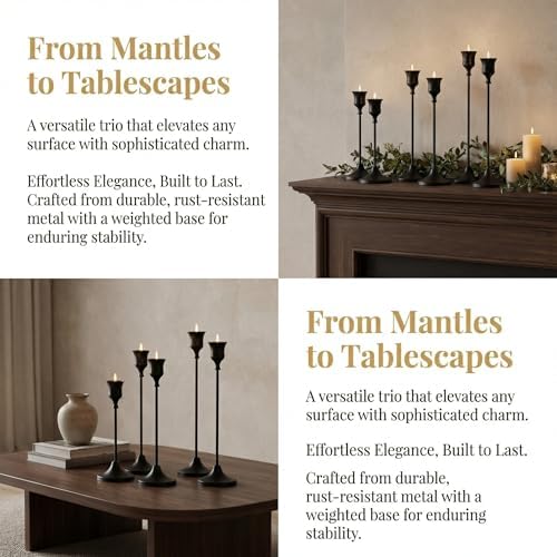 2 Sets(6 Pcs) Black Tapered Candle Holder,Candlestick Tall Metal Candlestick Holders for Table Centerpiece Home Decor for Wedding Fireplace Mantel Housewarming Gift Fits 3/4 Inch Thick Candles - Image 5