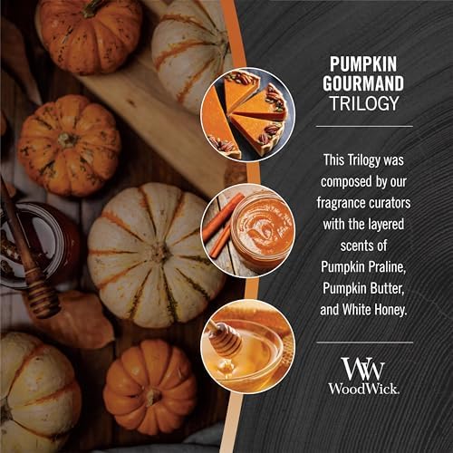 WoodWick Pumpkin Gourmand Trilogy Holiday Candle Gifts for Women and Men, 16 oz Ellipse Trilogy Candle with Crackling Wick - Image 3