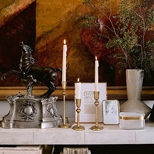 Antique Brass Iron Taper Candle Holder - Set of 3 Decorative Candle Stand - Image 4