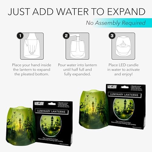 MODGY Luminary Lanterns Candle Holder Decorative Indoor Outdoor Decor, Lanterns for Wedding Centerpiece Decoration Outside Patio, with Flameless Floating LED Candles, Frankencastle Pack of 2 - Image 4