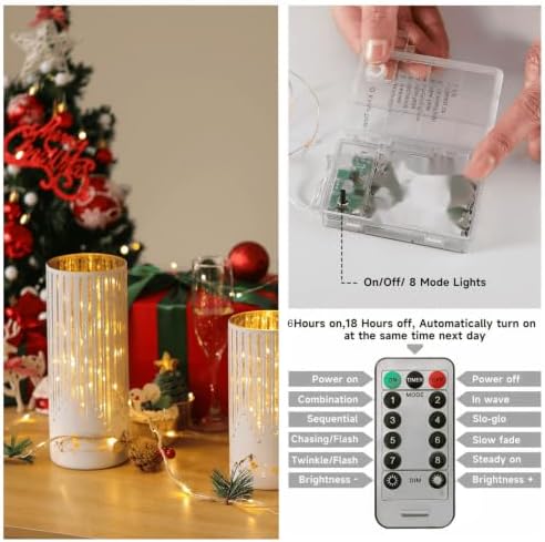 Starry Night Hurricane Candleholders with Warm LED Lights & Remote Timer, Elegant Twinkling Decorative Centerpieces for Wedding, Dining Table, Living Room, Mantel Décor, Set of 3 (White) - Image 5