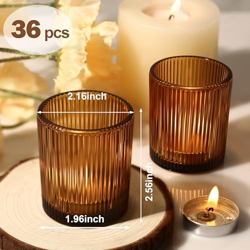 36 Pack Votive Candle Holders, Amber Candle Holders for Fall Table Decor - Image 3