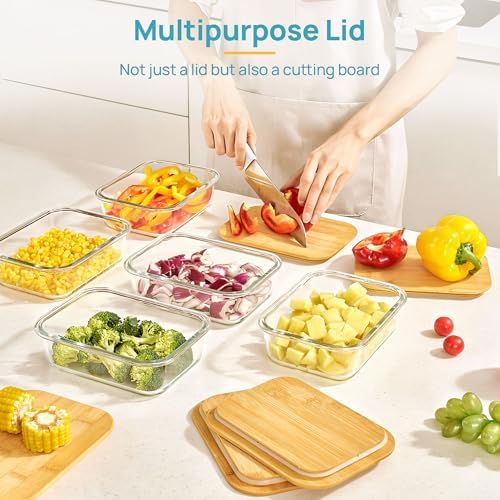 Vtopmart 5 Pack Glass Food Storage Containers with Bamboo Lids, 22oz - Image 3