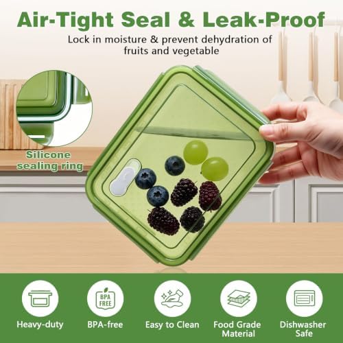 4 Pack Heavy-Duty Fruit Containers for Fridge,Food Storage Containers,Green - Image 7