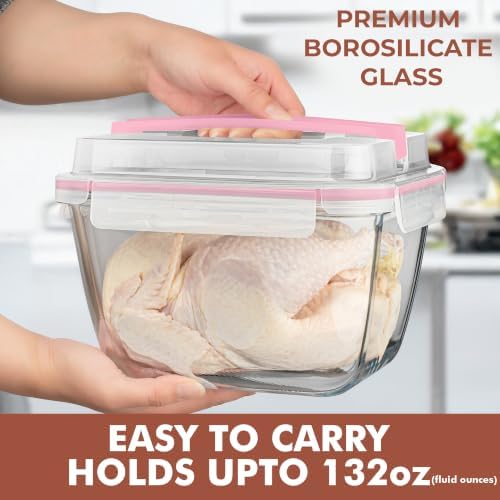 Razab 17 Cups / 132 Oz / 3900ml Large Glass Food Storage Containers with Lids - Leakproof, BPA-Free Large Meal Prep Container Ideal for Roasting Turkey, Store Leftover - Microwave & Oven Safe - Image 2