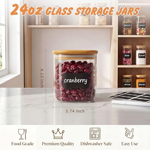 SENTVEND 24 Oz Glass Jars - 6 Pack Food Storage Containers with Lids Square - Image 2