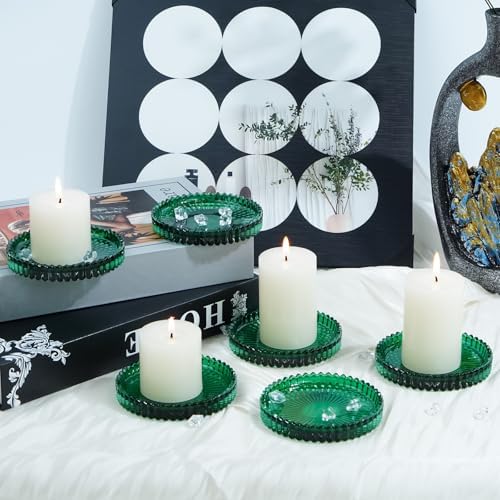Glass Candle Tray 6 Pack Round Candle Holder Plates Candleholders,Green - Image 5