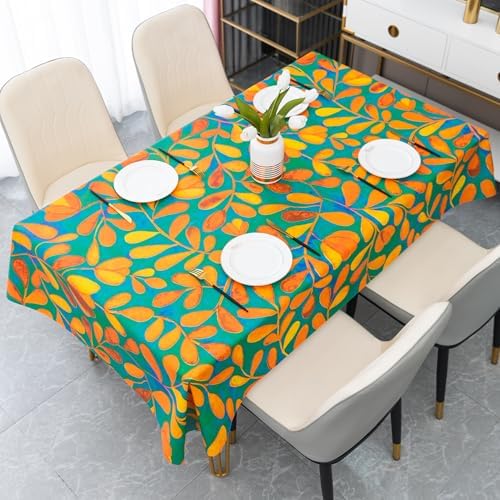 Rectangle Table Cloth,100% Waterproof Tablecloth Oil Proof Spill Proof Vinyl Table Cloth, Wipe Clean Plastic Table Cover for Dining, Camping, Indoor and Outdoor 54" x 120",Coloured Leaf by Unknown