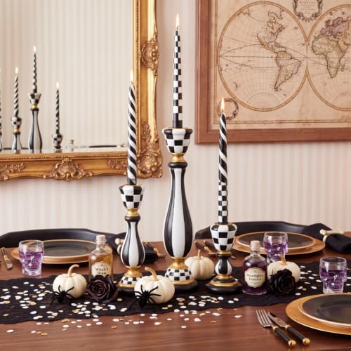 3 Pcs Black and White Checkerboard Taper Candle Holder,Classic - Image 4