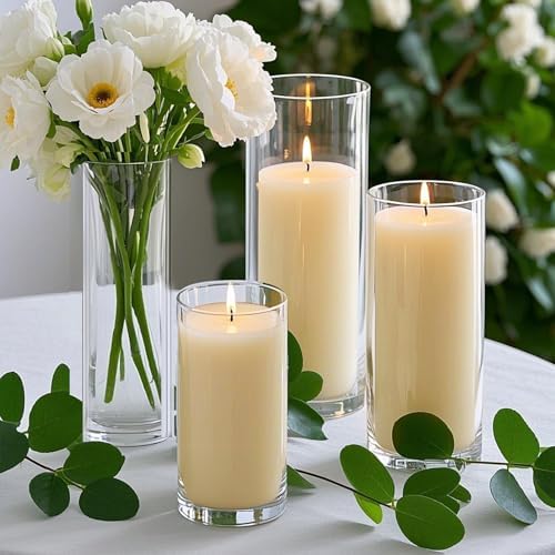 Homjoy 24 PCS Ivory White Pillar Candles with Glass Candle Holders Clear Hurricane Candle Holders Glass Cylinder Vases for Centerpieces Wedding Party, Event, Home Office (12 Candles+12 Candle Hoders) - Image 3