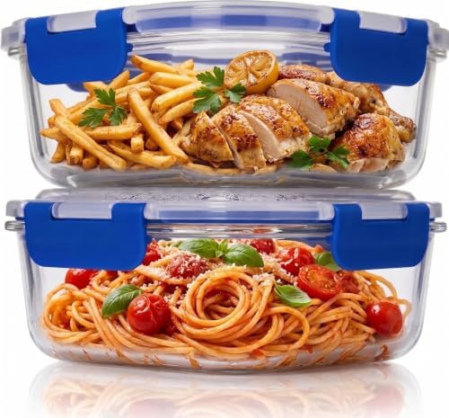 Razab 2 PC 1200ML / 41 Oz Glass Food Storage Containers with Lids - Airtight & Leakproof - Microwave/Oven/Freezer Safe - BPA Free - Ideal for Meal Prep, Storing Leftover & Lunch by RazabHomeGoods
