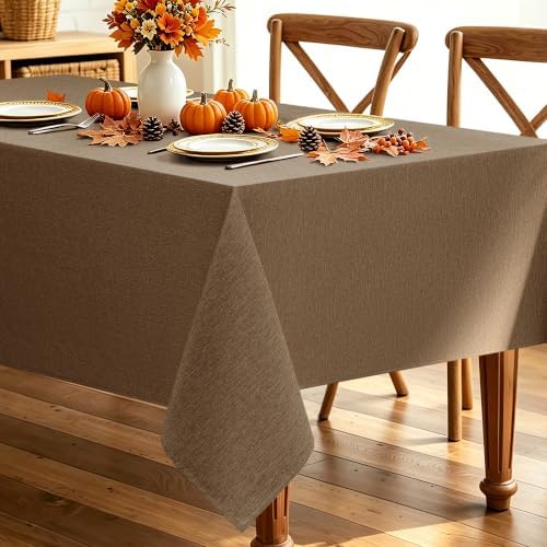 Decorelia Faux Linen Tablecloth for Dining Room, 60 x 104 Inch (8-10 Seats), Coffee by Decorelia