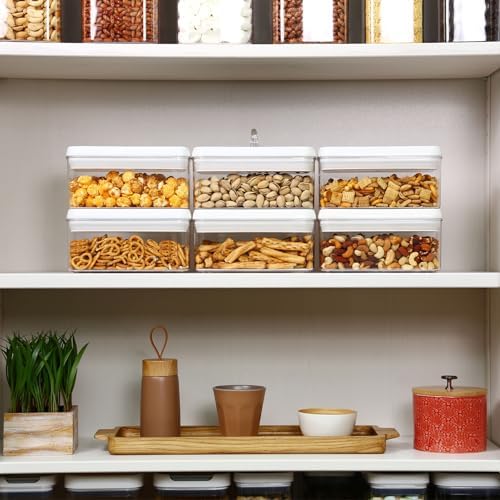 Felli Flip Tite Food Storage Container with Lid 4” RECTANGLE Airtight Ring Flip Lock Top, Stackable Acrylic Canister Set for Kitchen Fridge Pantry Organizer, Veggie Fruit Tea Bag Snack (1.1 qt) - Image 4