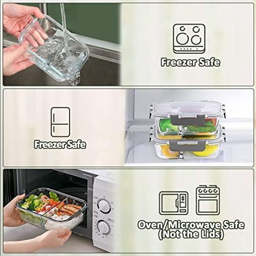 M MCIRCO 5 Pack,36 oz, 2 Compartments Glass Meal Prep Containers with Lids - Image 4