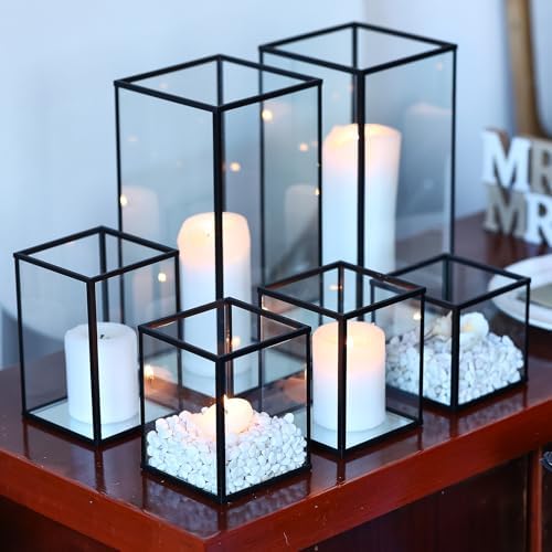 Phosphor 6 PCS Glass Hurricane Candle Holder, Black Glass Candle Holder for Wedding Party Christmas Or Home Decor - Image 7