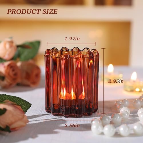 6 Pcs Votive Candle Holder, Amber Glass Vintage Tea Light Candle Holders - Image 2