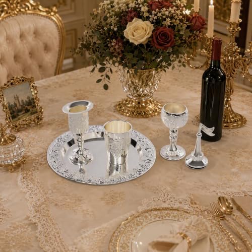 4-Piece Havdallah Set, Shabbat Havdalah Set with Candle Holder, Kiddush Cup, Spice Box, Retro Decorative Wine Set for Home Synagogue, Silver - Image 5