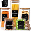 Glass Pantry Storage Jars Containers with Acacia Lids and Labels - Set of 5 by EDELHAUS