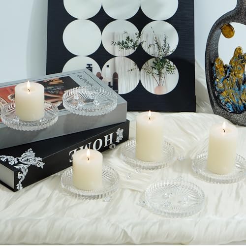 Glass Candle Tray 6 Pack Round Candle Holder Plates Candleholders, Clear - Image 6